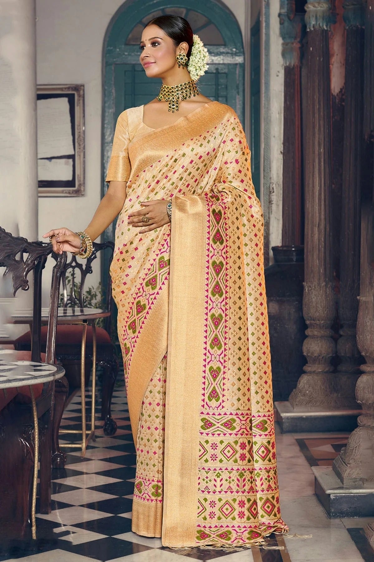 Cream Colour Woven Work Patola Silk Saree SD1101515