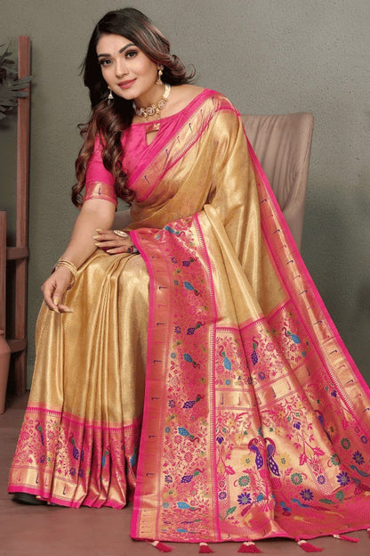 Cream Colour Woven Work Pure Banarasi Tissue Silk Traditional Saree SD1250266 A