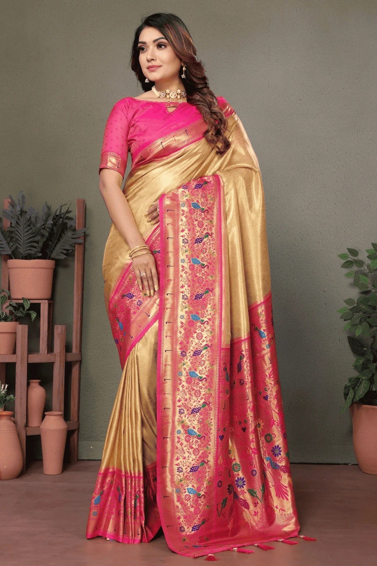 Cream Colour Woven Work Pure Banarasi Tissue Silk Traditional Saree SD1250266