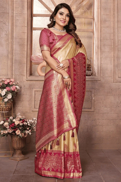 Cream Colour Woven Work Pure Banarasi Tissue Silk Traditional Saree SD1250285 A