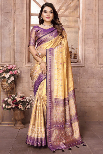 Cream Colour Woven Work Pure Banarasi Tissue Silk Traditional Saree SD1250302