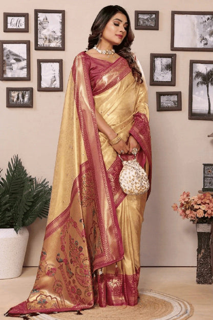 Cream Colour Woven Work Pure Banarasi Tissue Silk Traditional Saree SD1250305 A