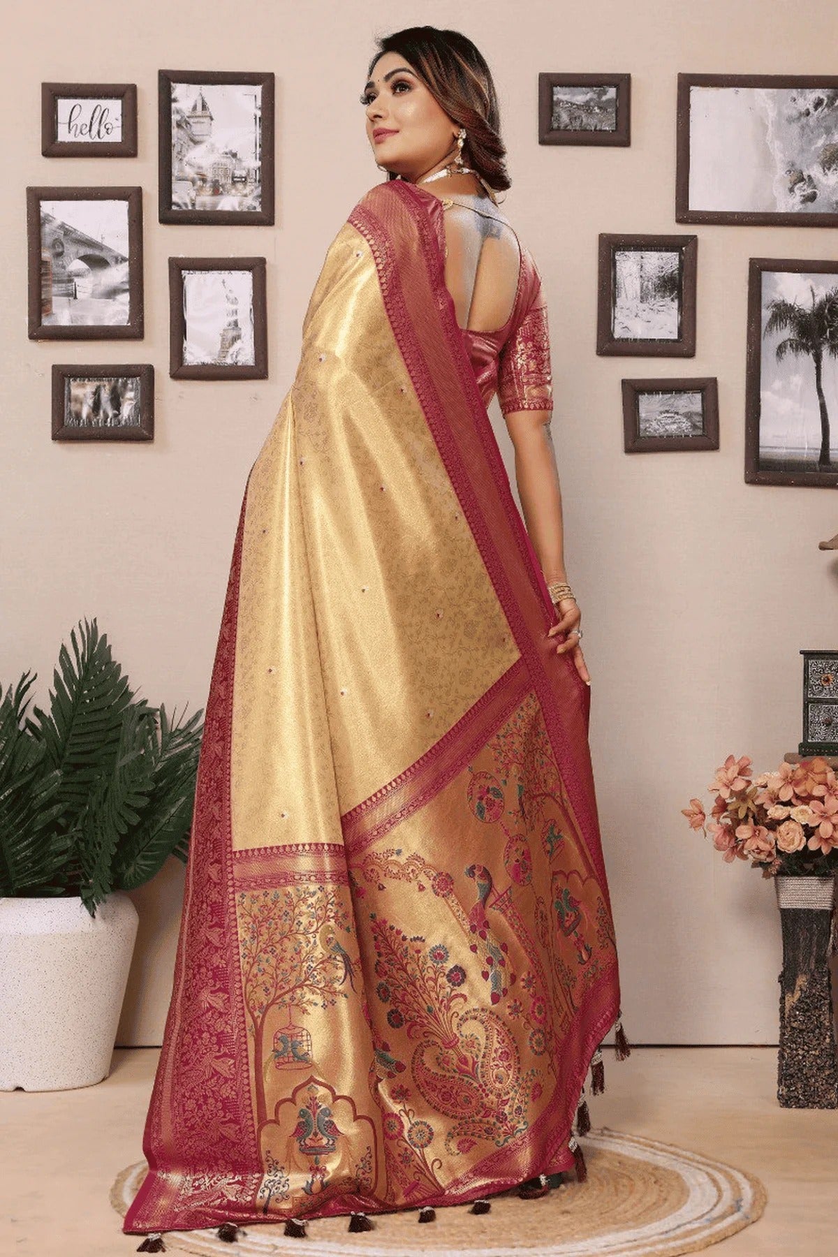 Cream Colour Woven Work Pure Banarasi Tissue Silk Traditional Saree SD1250305 B