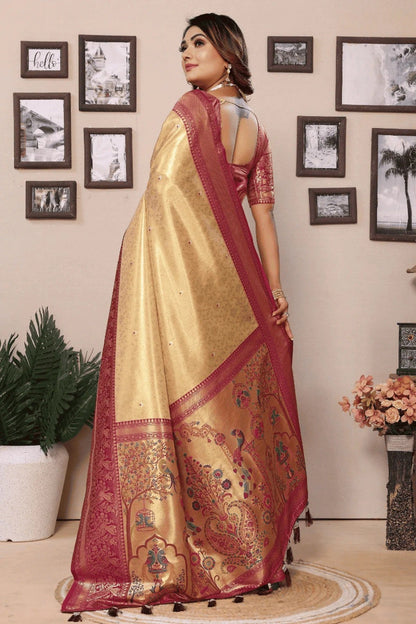 Cream Colour Woven Work Pure Banarasi Tissue Silk Traditional Saree SD1250305 B