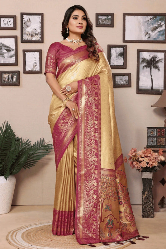 Cream Colour Woven Work Pure Banarasi Tissue Silk Traditional Saree SD1250305