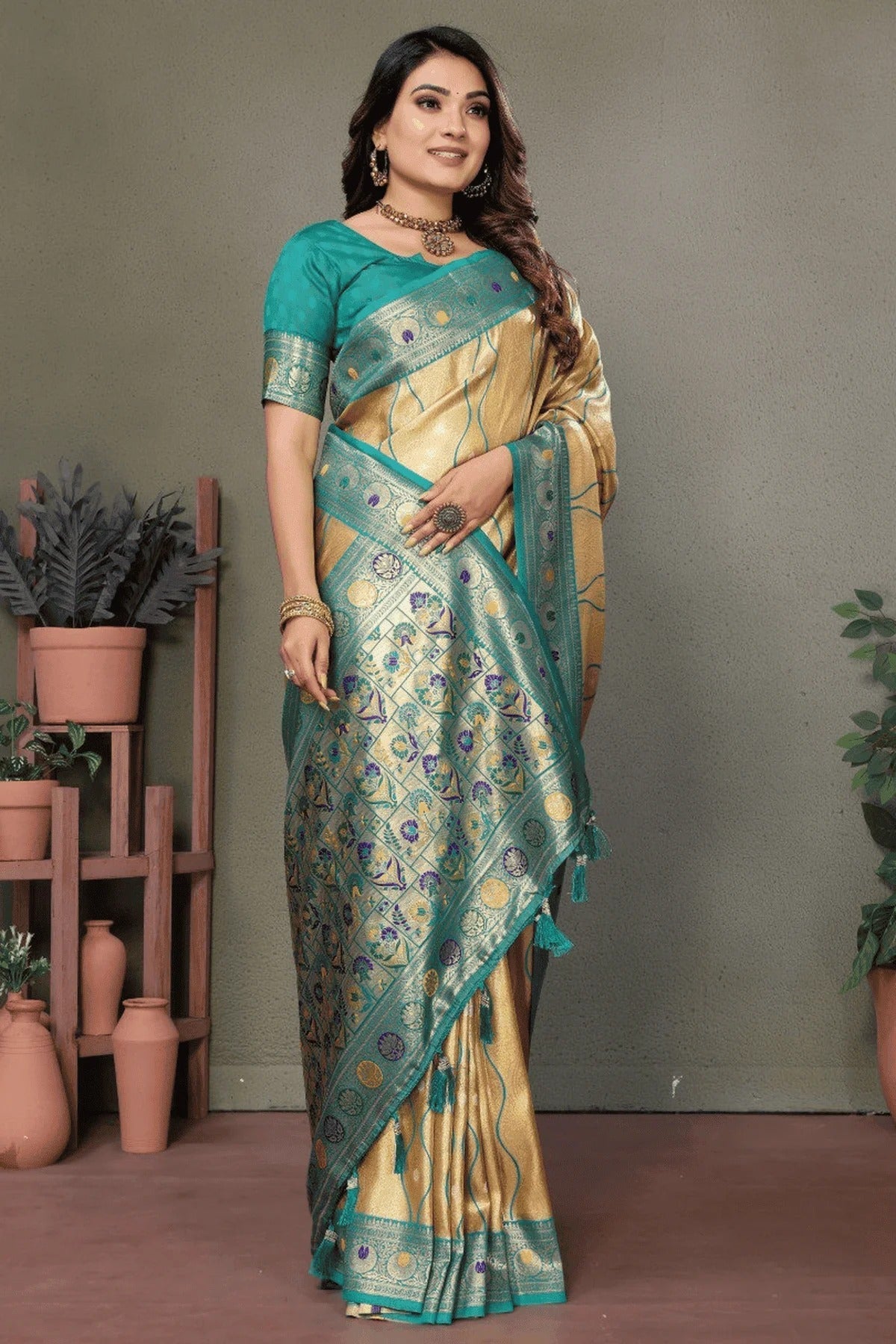 Cream Colour Woven Work Pure Banarasi Tissue Silk Traditional Saree SD1250319 A