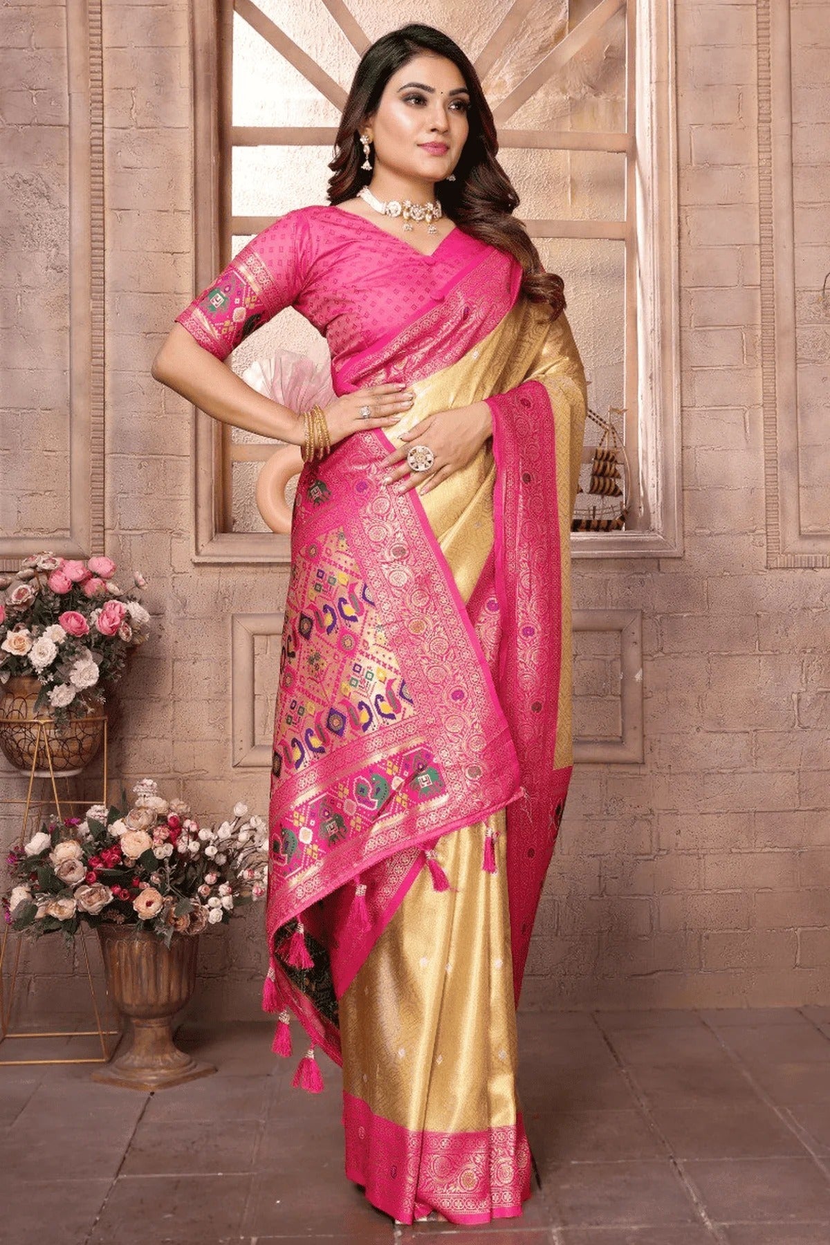 Cream Colour Woven Work Pure Banarasi Tissue Silk Traditional Saree SD1250329 A