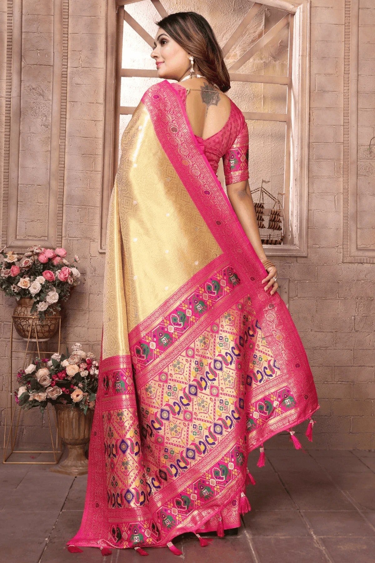 Cream Colour Woven Work Pure Banarasi Tissue Silk Traditional Saree SD1250329 B