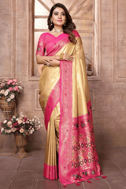 Cream Colour Woven Work Pure Banarasi Tissue Silk Traditional Saree SD1250329