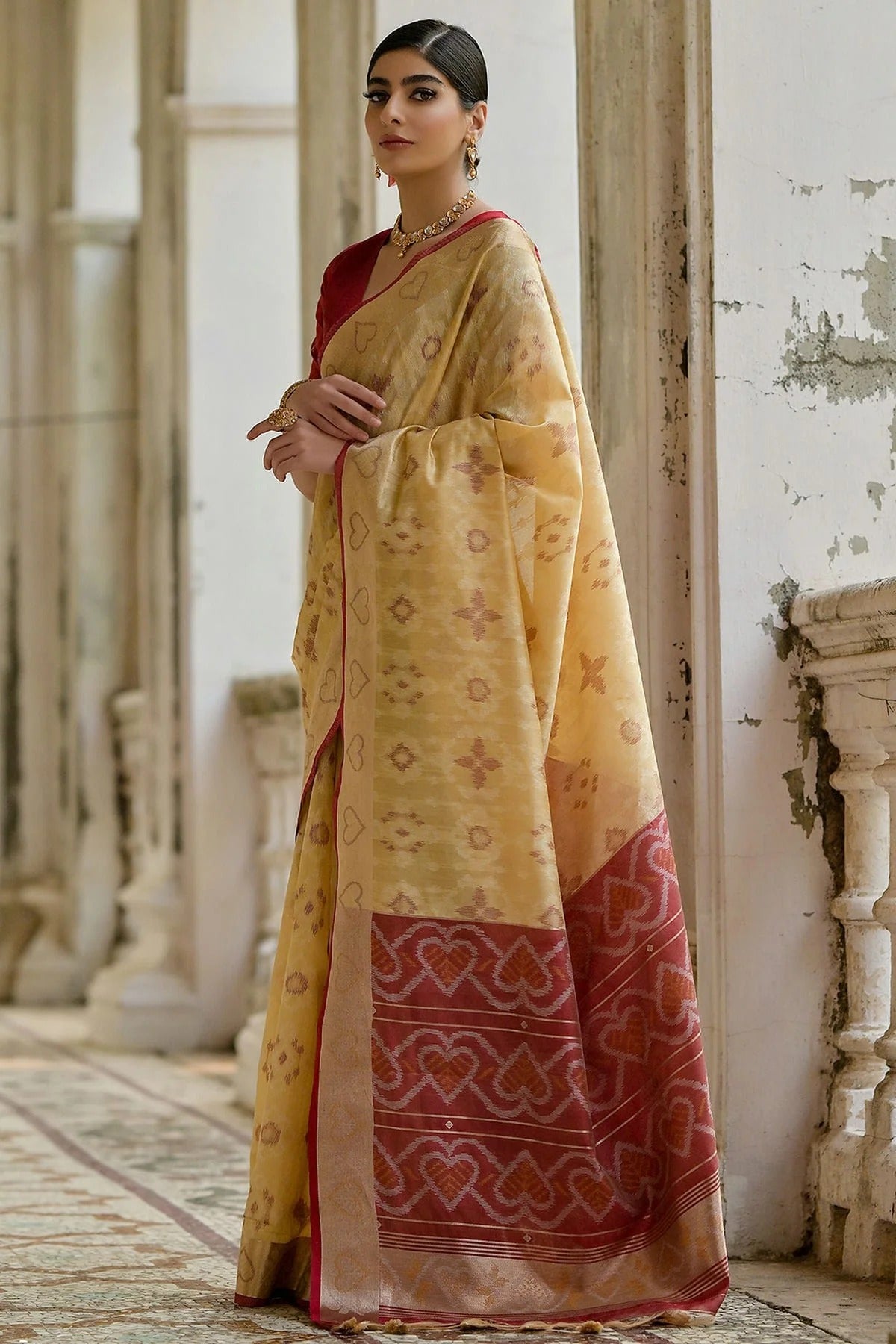Cream Colour Woven Work Raw Silk Saree SD1260034 A
