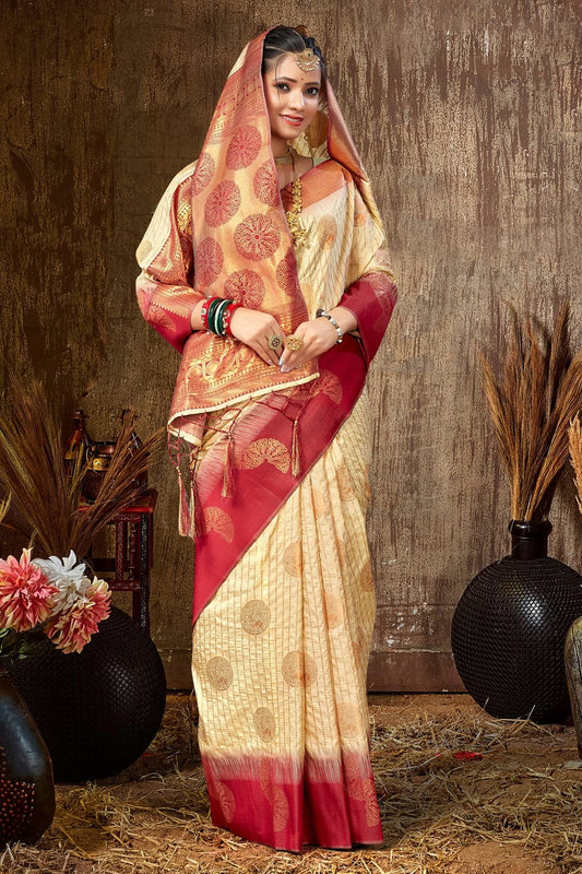 Cream Colour Woven Work Silk Saree SD1101648