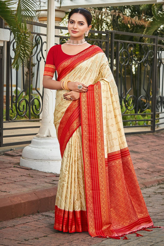 Cream Colour Woven Work Silk Saree SD1102219