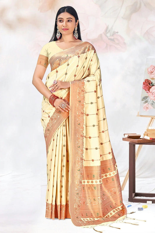 Cream Colour Woven Work Silk Saree SD1102302