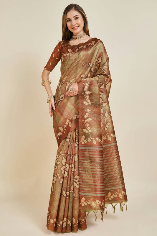 Cream Colour Woven Work Sofi Silk Saree SD1101867
