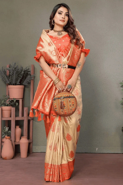Cream Colour Woven Work Viscose Silk Traditional Saree SD1250259 A