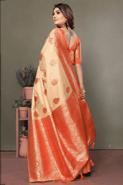 Cream Colour Woven Work Viscose Silk Traditional Saree SD1250259 B