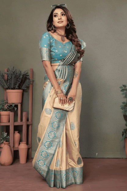 Cream Colour Woven Work Viscose Silk Traditional Saree SD1250260 A