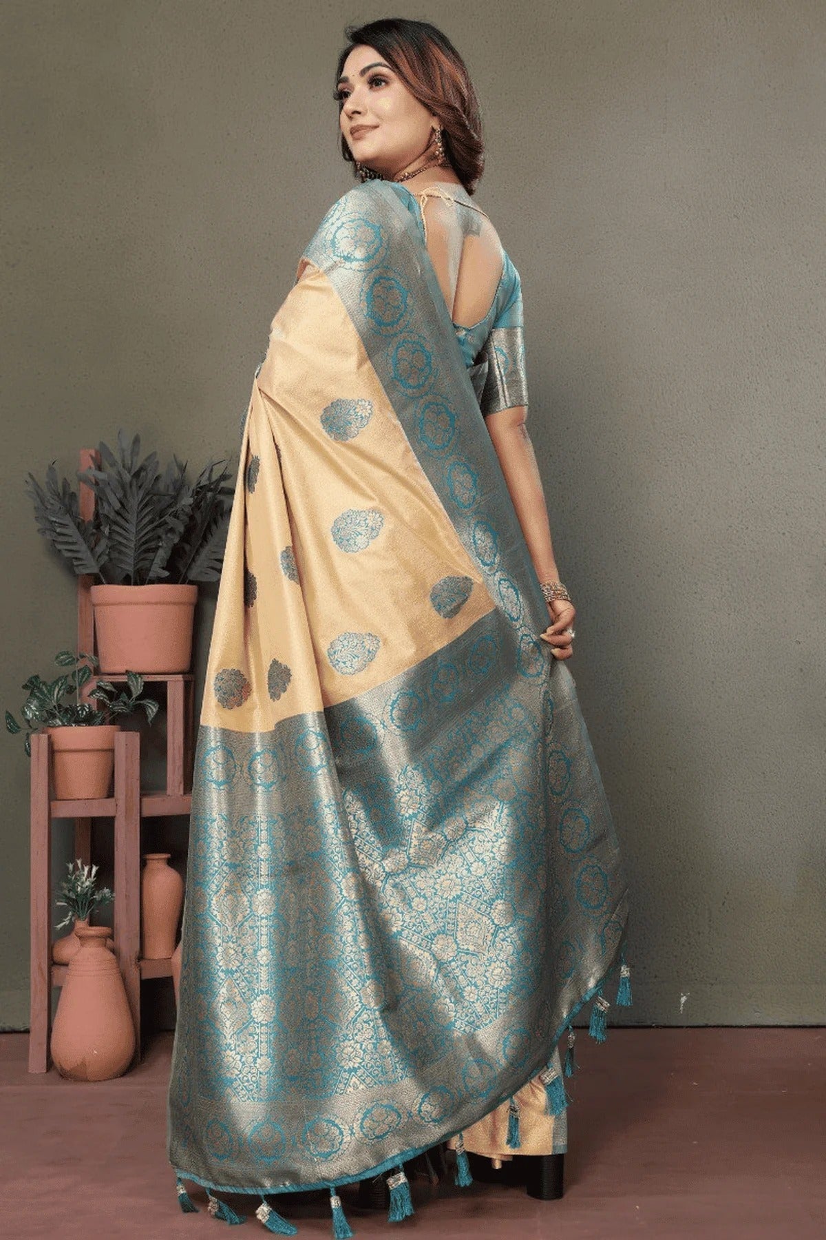 Cream Colour Woven Work Viscose Silk Traditional Saree SD1250260 B