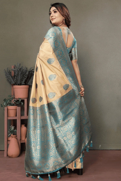 Cream Colour Woven Work Viscose Silk Traditional Saree SD1250260 B