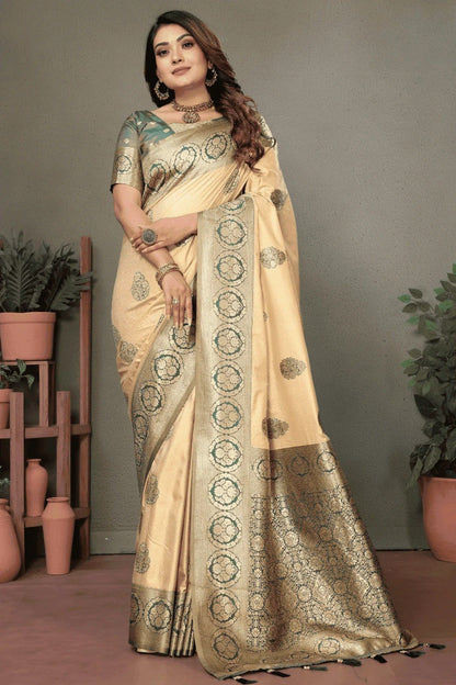 Cream Colour Woven Work Viscose Silk Traditional Saree SD1250261