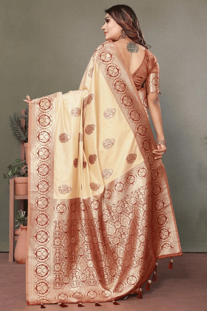 Cream Colour Woven Work Viscose Silk Traditional Saree SD1250262 B