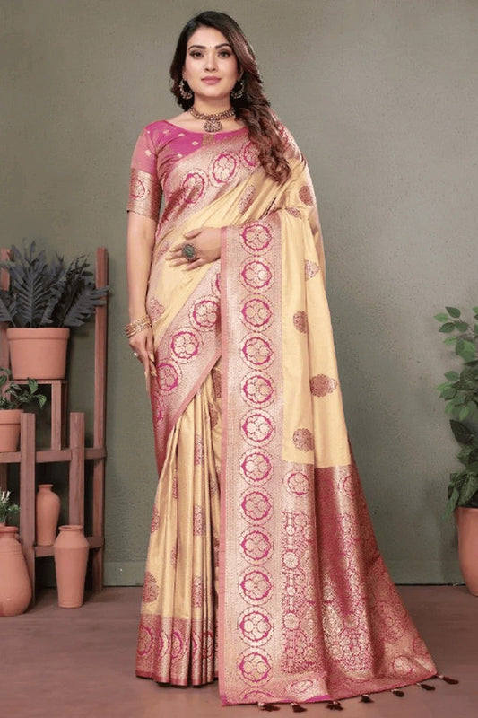 Cream Colour Woven Work Viscose Silk Traditional Saree SD1250264