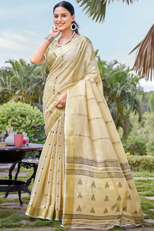 Cream Colour Zari Work Cotton Saree SD1102335