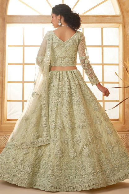 Cream Embroidery Net and SilK Lehenga Choli LC1290145 A