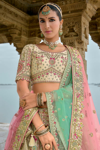 Cream Embroidery Silk Lehenga Choli LC1290127 A