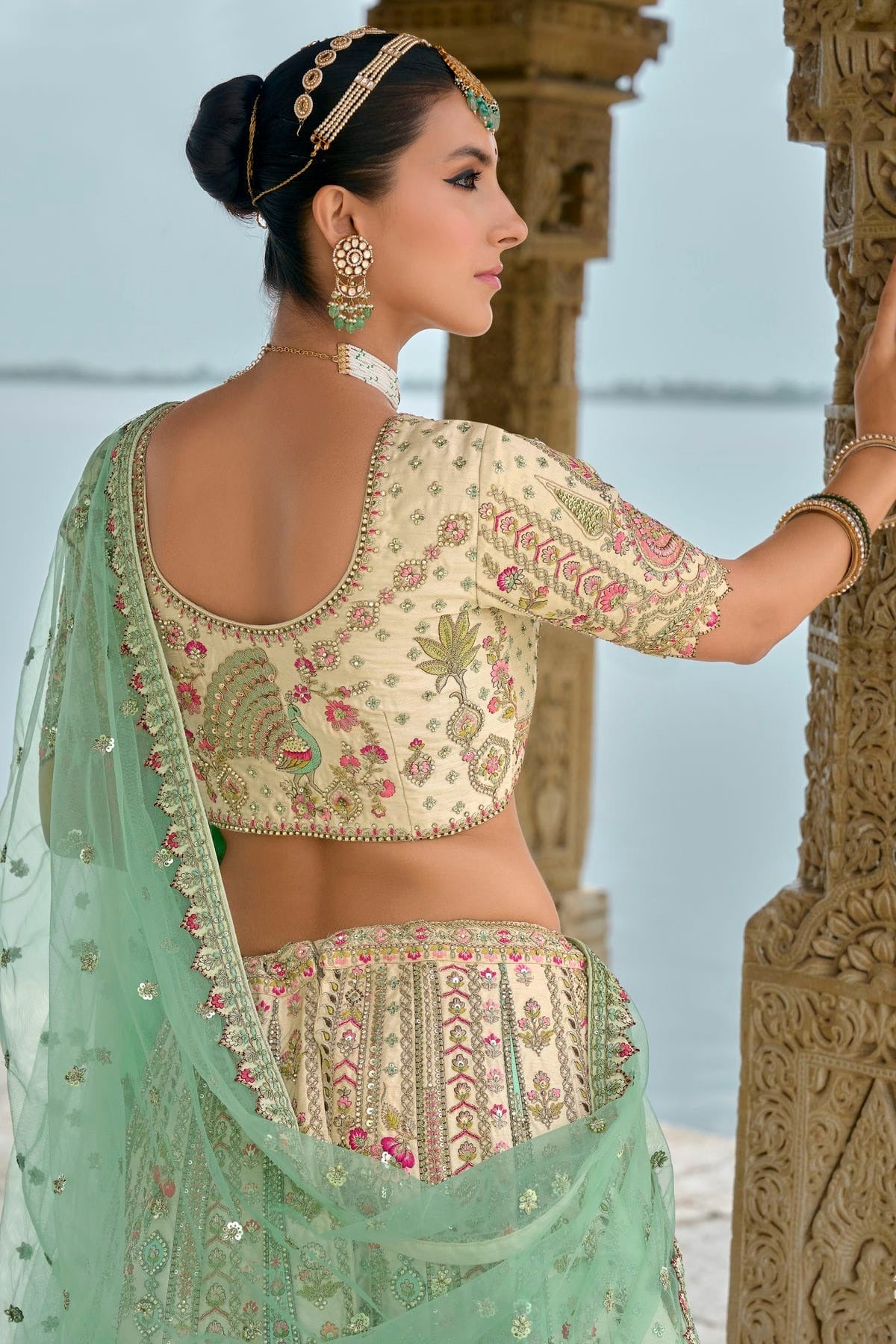 Cream Embroidery Silk Lehenga Choli LC1290127 B