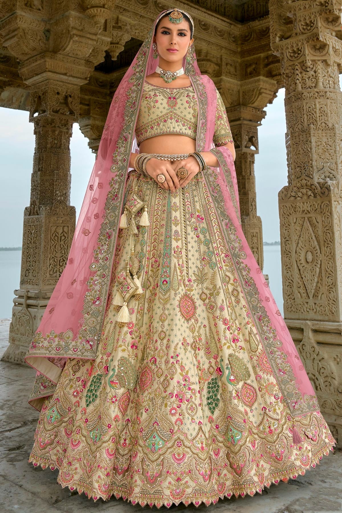Cream Embroidery Silk Lehenga Choli LC1290127