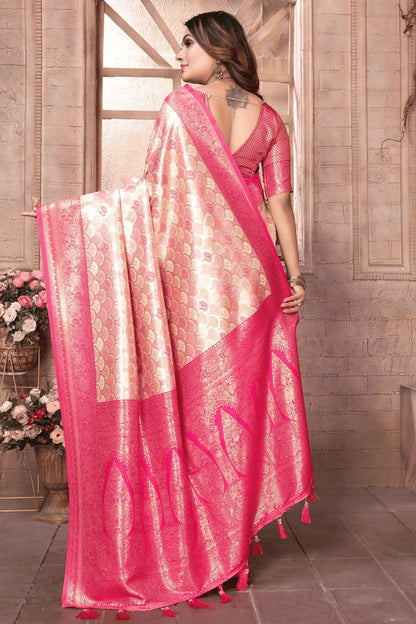 Cream Pink Colour Woven Work Banarasi Silk Traditional Saree SD1250235 B