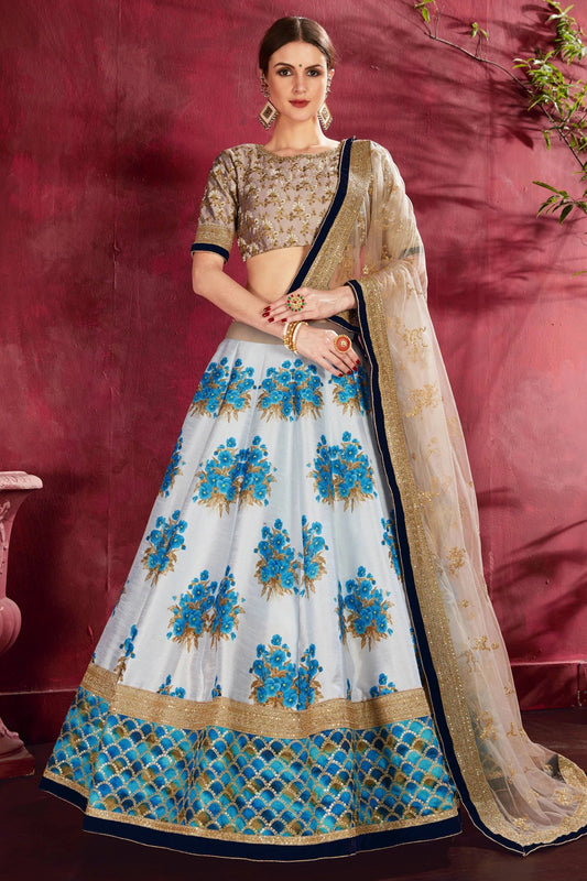 Cream Sky Blue Banglori Silk Designer Lehenga Choli LC1010138