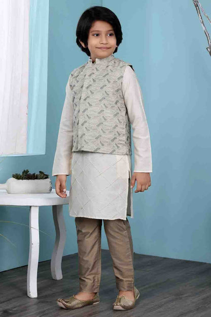Cream and Beige Colour Cotton Silk Kurta Pajama With Jacket BW1070115 A