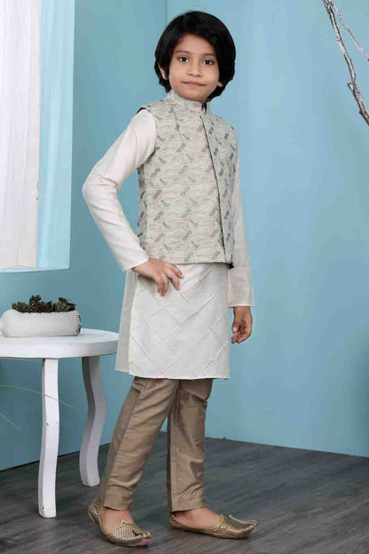 Cream and Beige Colour Cotton Silk Kurta Pajama With Jacket BW1070115 B