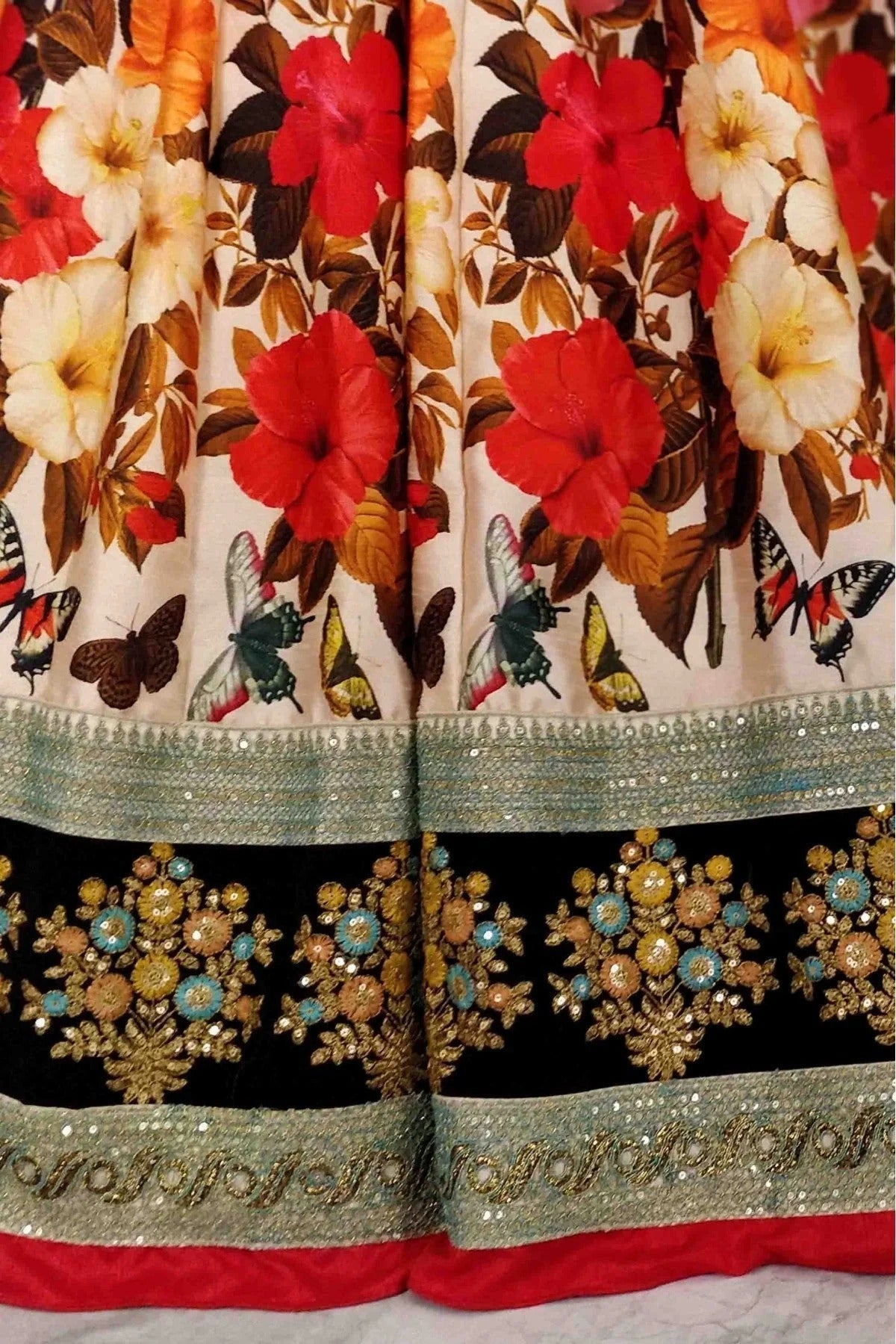 Cream and Black Colour Art Silk Lehenga Choli LC1010006 B