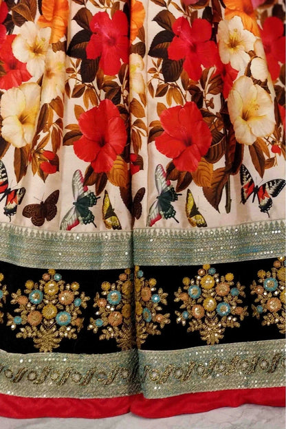 Cream and Black Colour Art Silk Lehenga Choli LC1010006 B