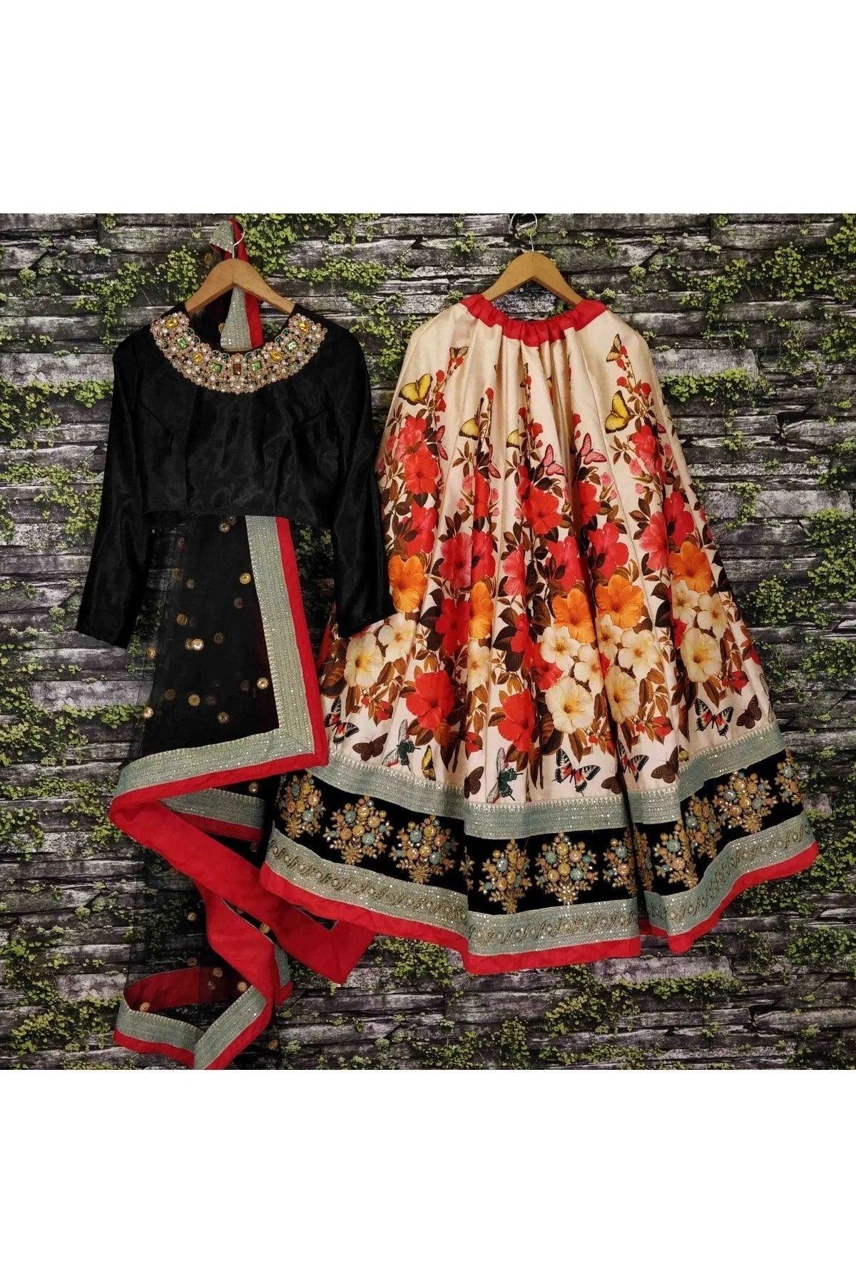 Cream and Black Colour Art Silk Lehenga Choli LC1010006 D
