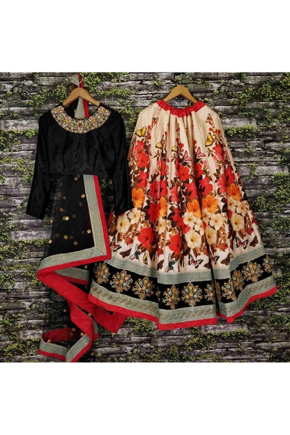Cream and Black Colour Art Silk Lehenga Choli LC1010006 D