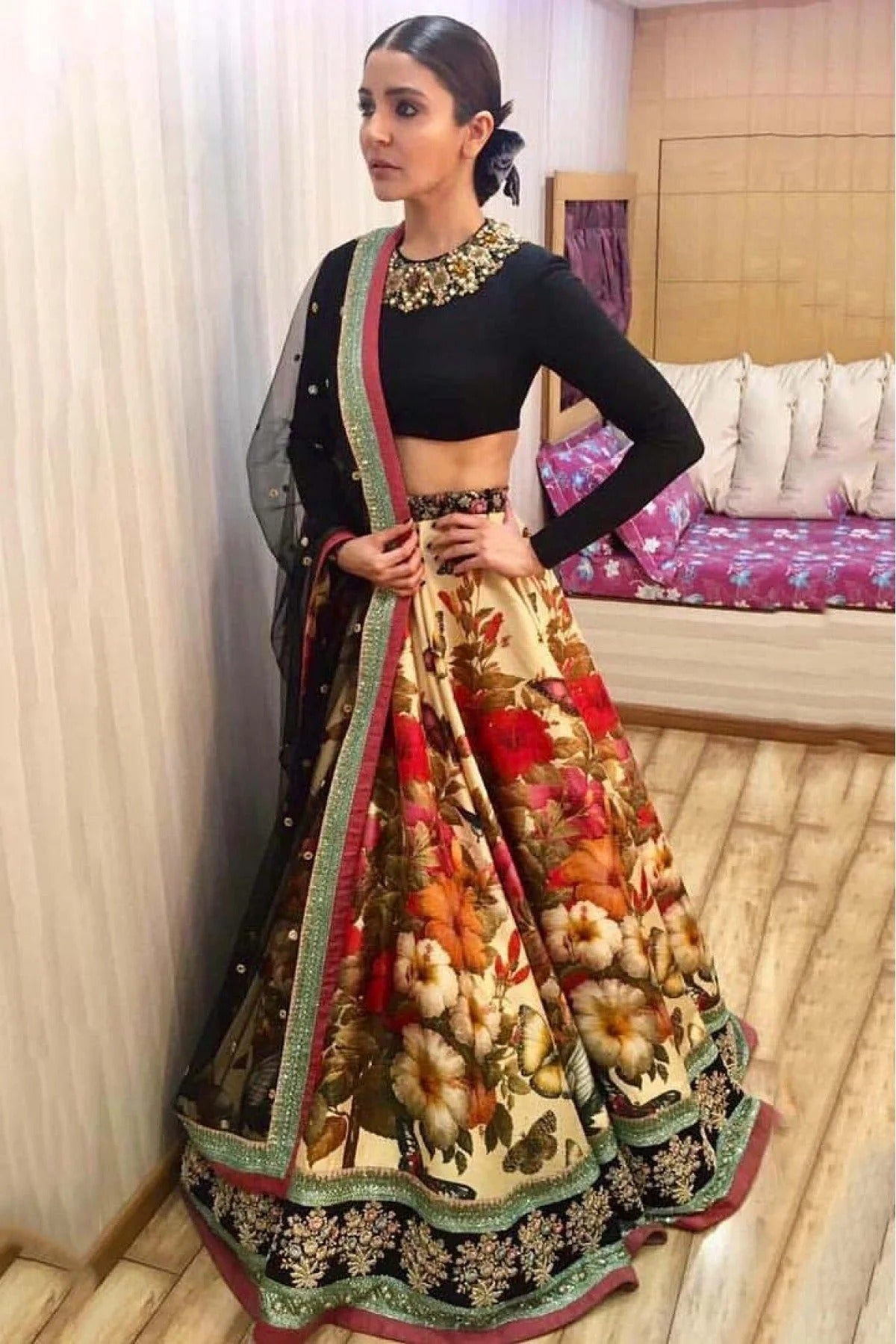 Cream and Black Colour Art Silk Lehenga Choli LC1010006