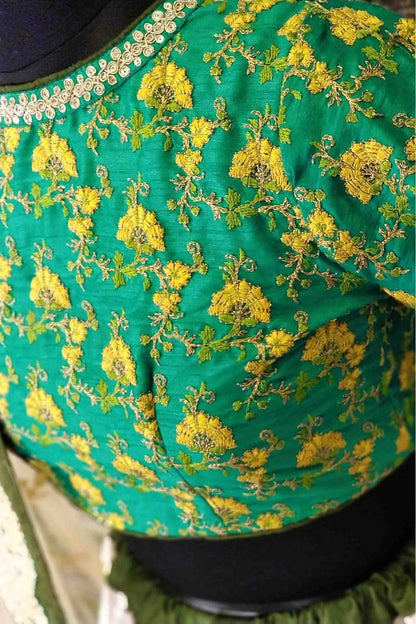 Cream and Green Colour Art Silk and Banglori Silk Lehenga Choli LC1010003 C