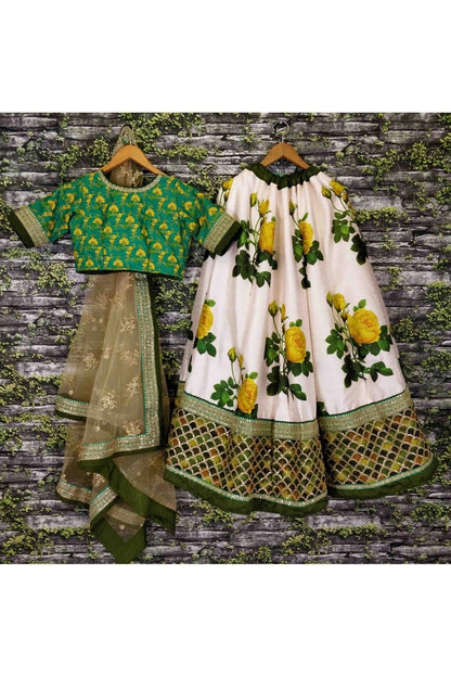 Cream and Green Colour Art Silk and Banglori Silk Lehenga Choli LC1010003 D