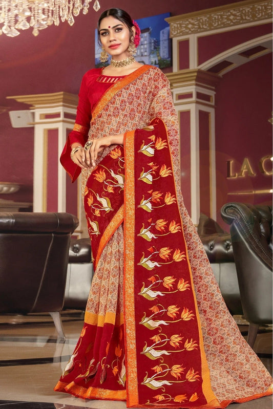 Cream and Maroon Colour Kota Printed Saree SD1100749