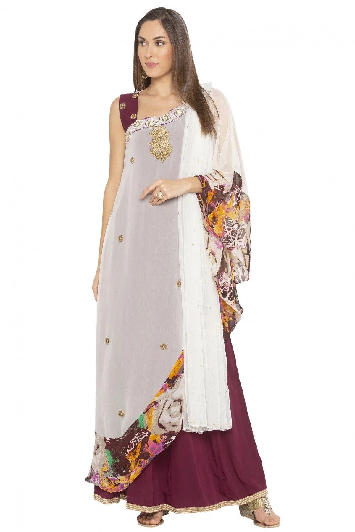 Cream and Maroon Colour Plus Size Georgette Embroidery Anarkali Suit BW1070230