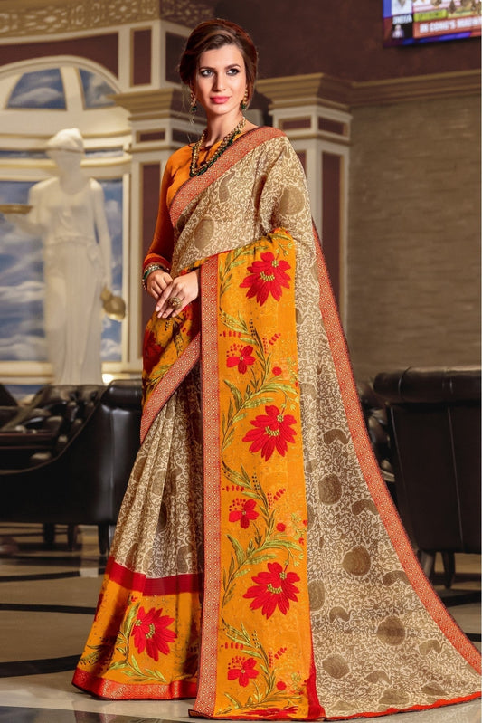 Cream and Mustard Colour Kota Printed Saree SD1100750