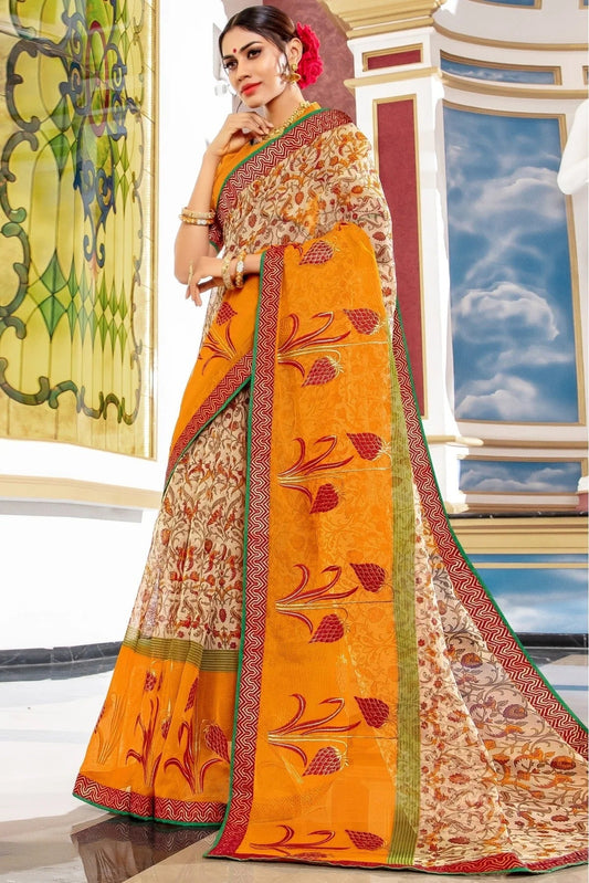 Cream and Mustard Colour Kota Printed Saree SD1100753