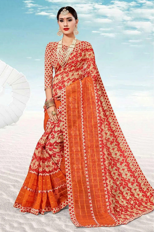 Cream and Orange Colour Kota Traditional Saree SD1100734