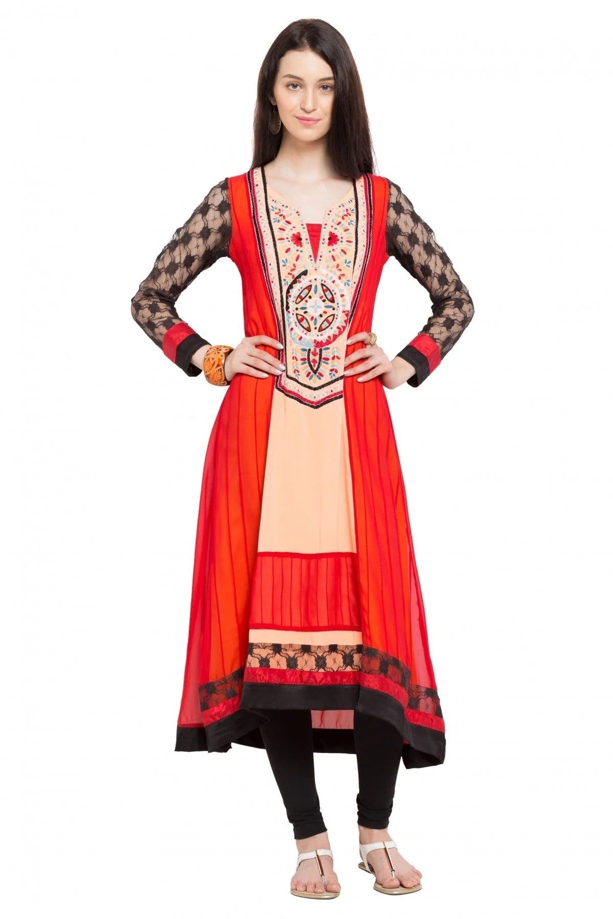 Cream and Red Colour Plus Size Faux Georgette Kurti KR1070398