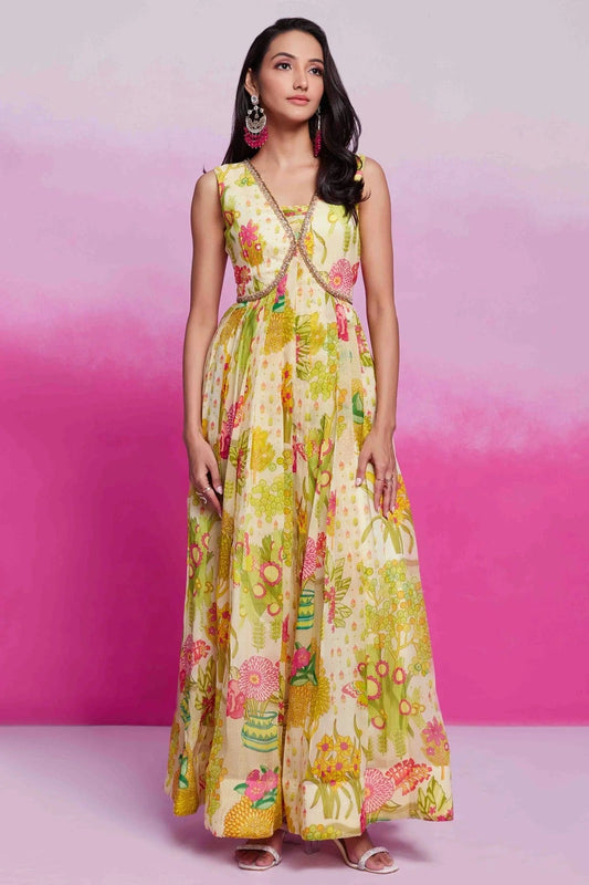 Cream and Yellow Colour Organza Gown TP1080941