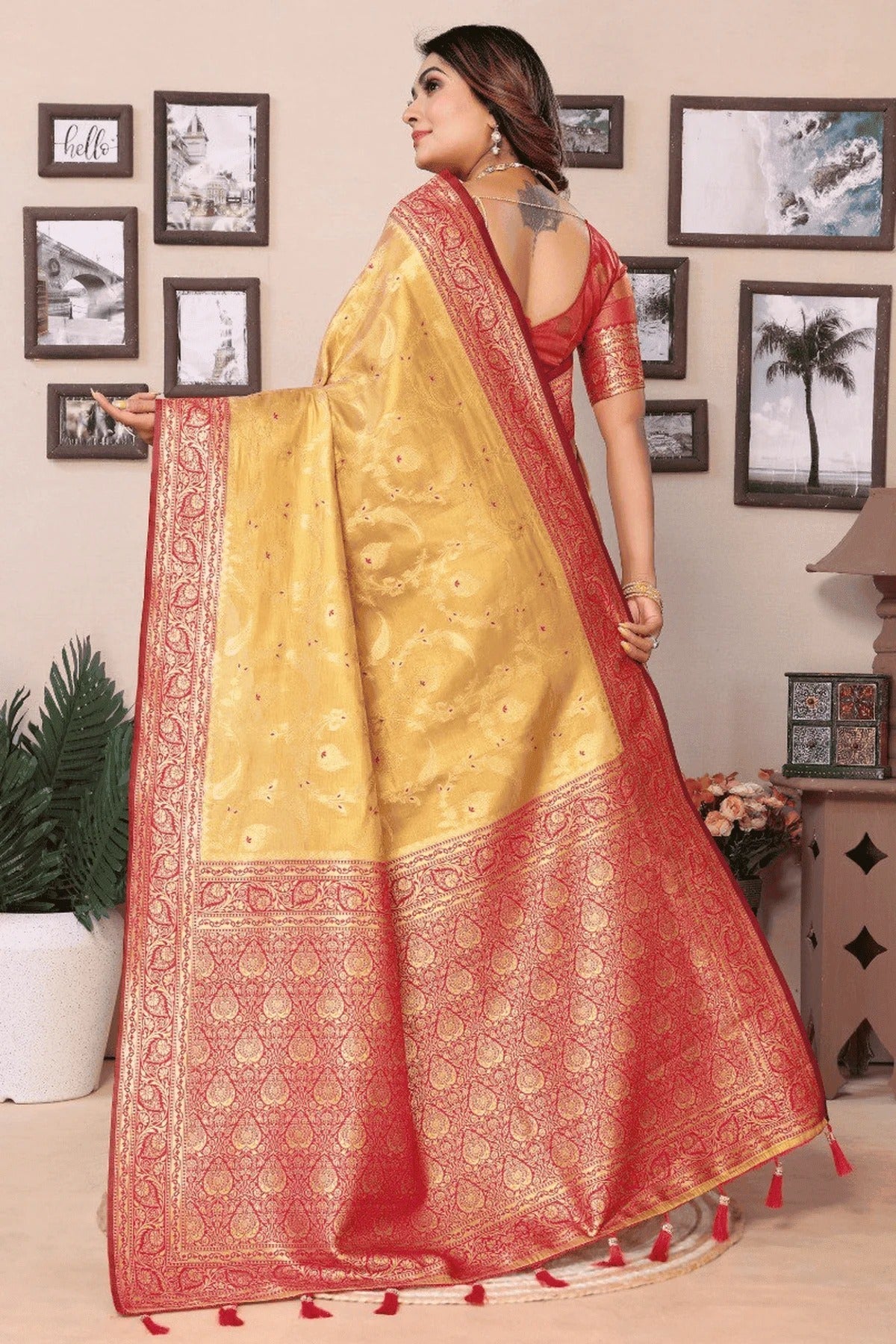 Dark Beige Colour Woven Work Pure Banarasi Tissue Silk Traditional Saree SD1250256 B